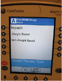 Figure 1. When programming a heparin infusion, users must select whether the dose is “weight based” or “non-weight based.”