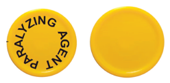 Figure 2. Images of currently approved cap (left) and temporary cap (right) for rocuronium bromide injection, 50 mg per 5 mL and 100 mg per 10 mL.