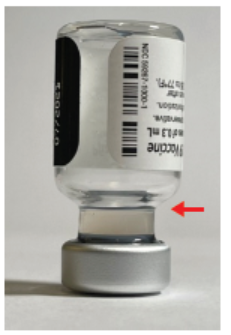 Figure 1. Pfizer-BioNTech COVID-19 vaccine vial after 6 doses removed, showing remaining volume in vial.
